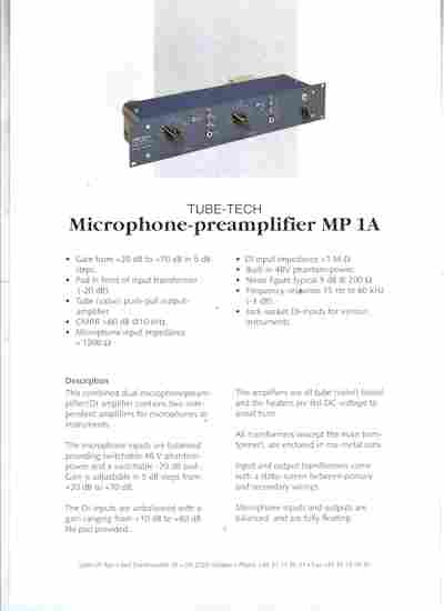 Буклет Tube-Tech Microphone-preamplifier MP 1A, 55-964, Баград.рф